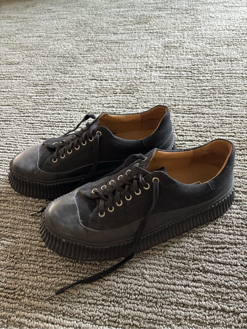 Jil Sander Black Platform Canvas Lace-Up Sneakers